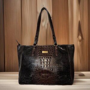 Brahmin Medium Asher Tote Purse Bag Brown Croc Embossed 18 x 12
